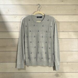Nautica Gray Anchor Cotton Crewneck Sweater Large Unisex Hamptons Coastal ⚓️ L